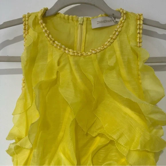 NWT Zimmermann Wonderland Yellow Ruffle Hi Low Dress